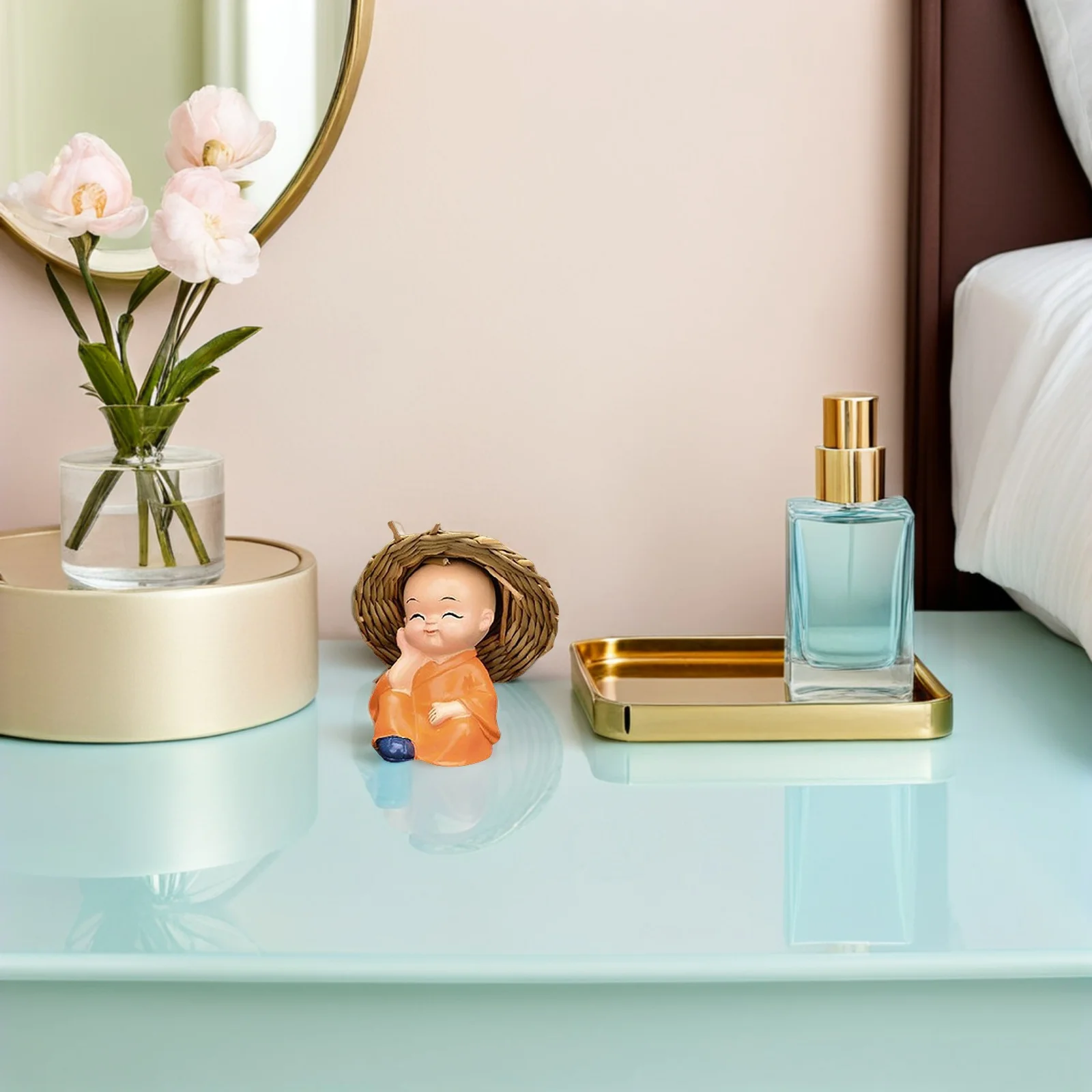 

4pcs Car Dashboard Ornament Resin Small Monk Figurines Cute Buddha Decor For Home Car Desk Mini Garden Statue Decorations