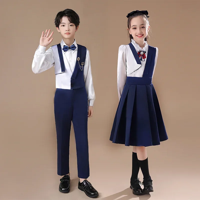 Roupa de performance musical infantil, vestido estilo inglês para recitação de meninos e meninas de escolas primárias e secundárias