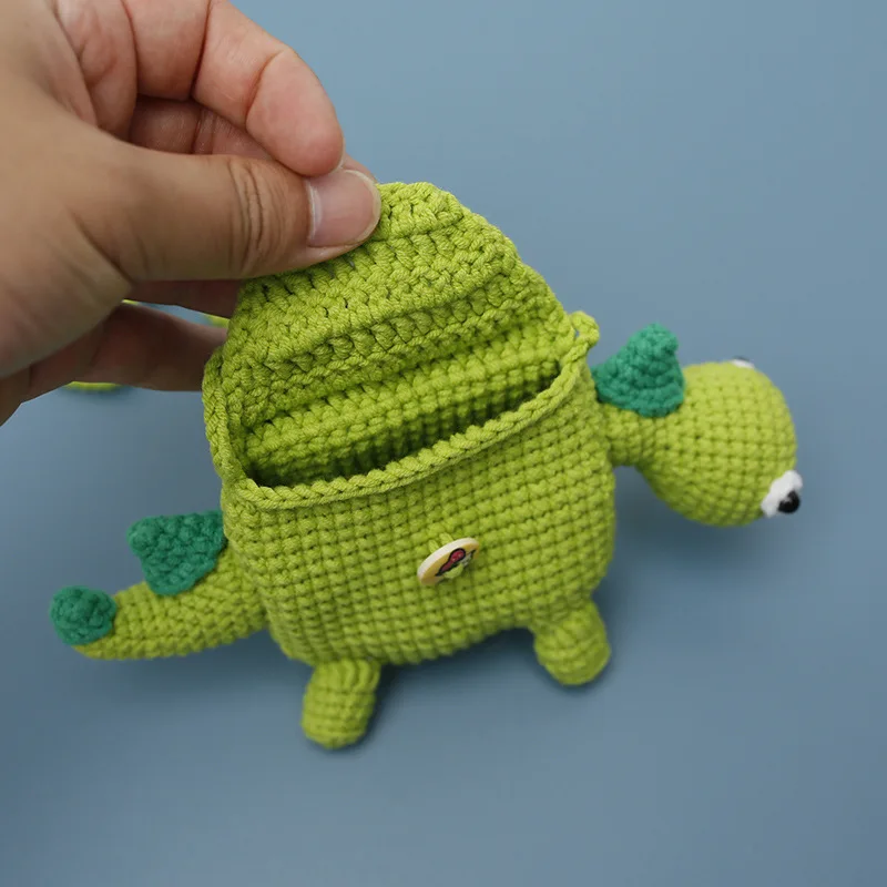 手作り子供かぎ針編み恐竜型小型サイドスリングショルダーバッグ少年少女ニットスタイリッシュなミニ電話フラップポーチクロスボディバッグ