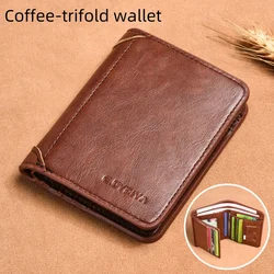 Classic Vintage Wallet Men Short Card Holder Wallet Multifunctional Vertical Tri-fold Wallet Thin Driver's License Storage Bag