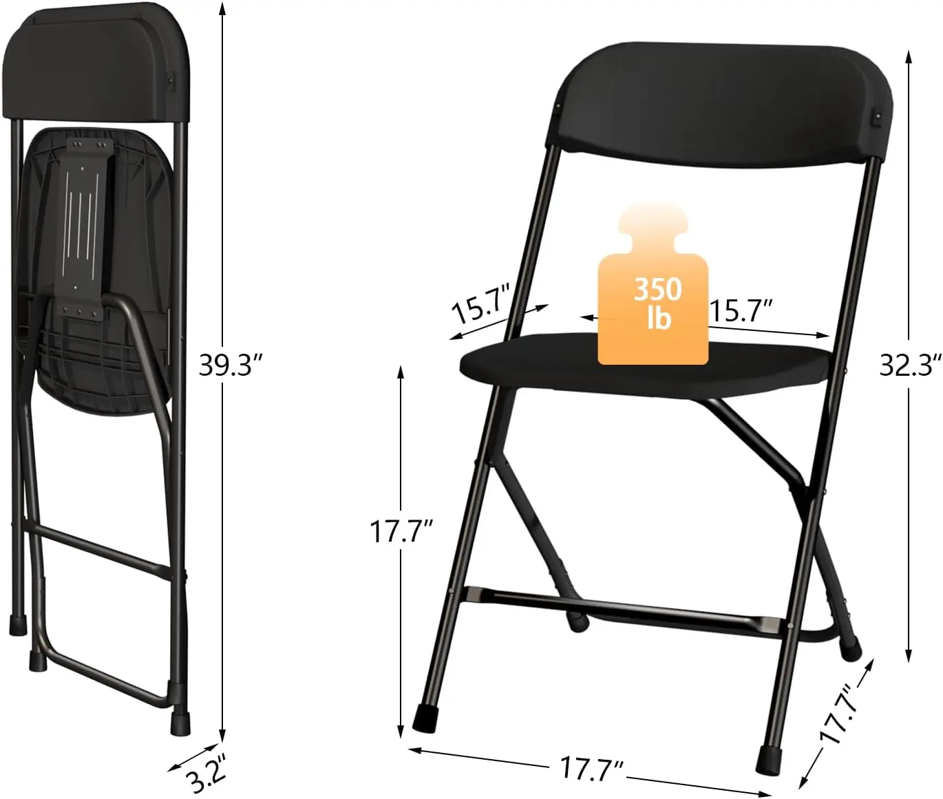 20 Pack Black Folding Chairs,Portable Party Chairs,Plastic Folding Chair,350lb Stackable Commercial Seats with Steel Frame image 2