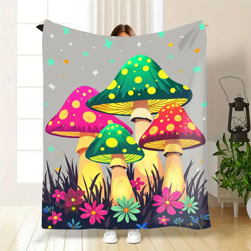 1 قطعة بطانية الفانيلا بطانية حديقة الفطر الملونة-تصميم خيال الأزهار النابضة بالحياة