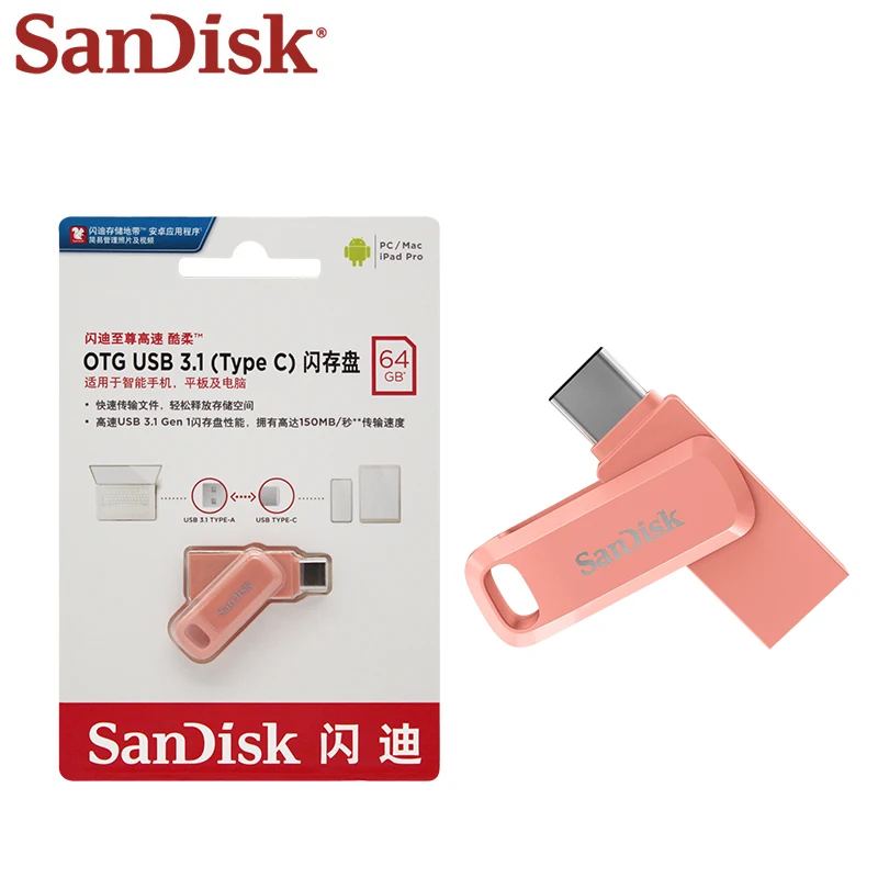 Sandisk Otg TYPE-C Usb 3.1 Flash Pen Drive Ddc3 64Gb 128Gb 256Gb 512Gb Lezen Tot 400 Mb/s Encryptie Pendrive Voor Telefoon Pc