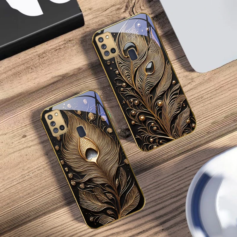 الذهبي ريشة الأحجار الكريمة لسامسونج A 31 32 A33 A34 35 14 A15 13 16 25 26 50 52 53 54 55 56 70 71 72 73 الزجاج الذهبي جراب هاتف