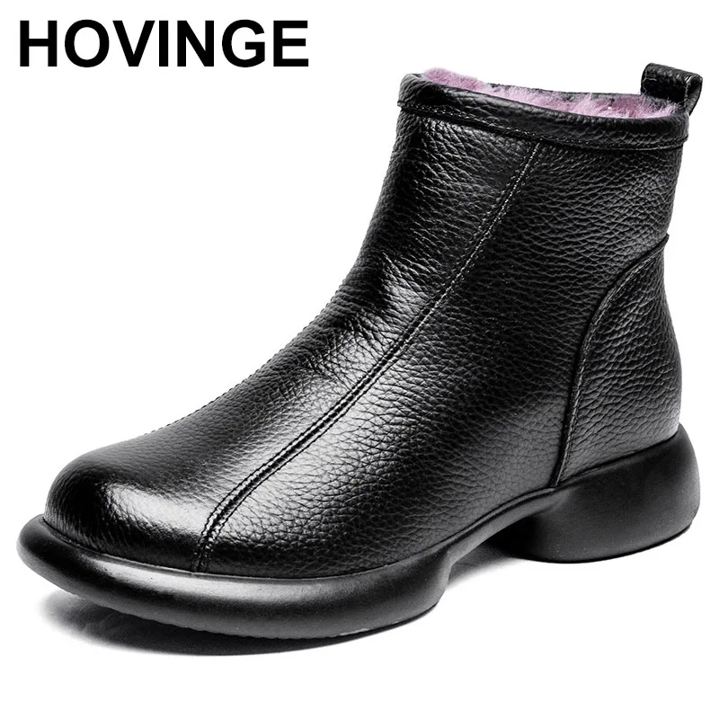 

Women Shearling Snow Boots Winter Warm Fur Shoes Thick Natural Wool Zipper Genuine Leather Low Heel Casual Ankle Boots