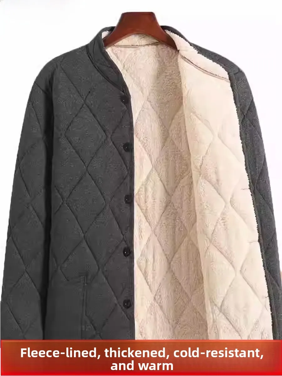 

Thiened Fce Lined Cotton Jaet Dad Sle Warmth Assurance Mid-aged And ly Men's Clothing Winter Season Polyester F...