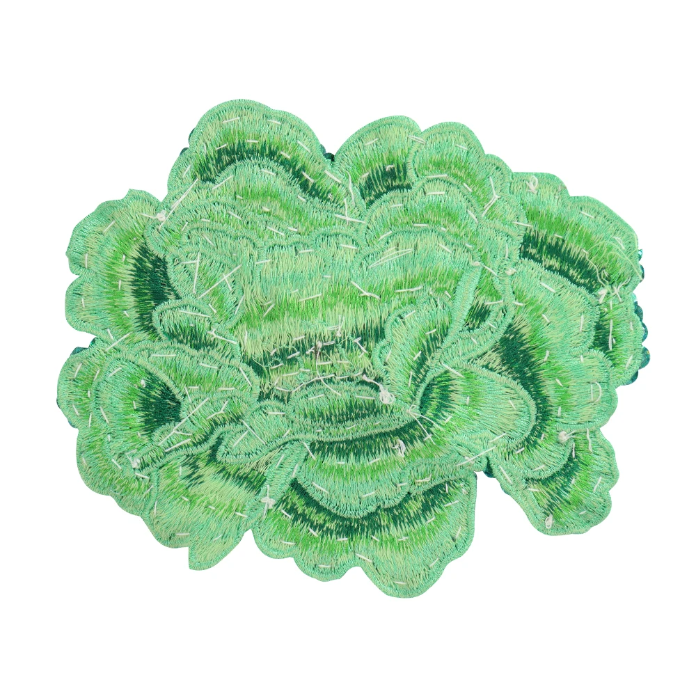 3D Green Flowers Hand-beaded Fabric Patches Sew on Patch Beaded Applique Fashion Bead Patch Sequin and Bead Embellishments