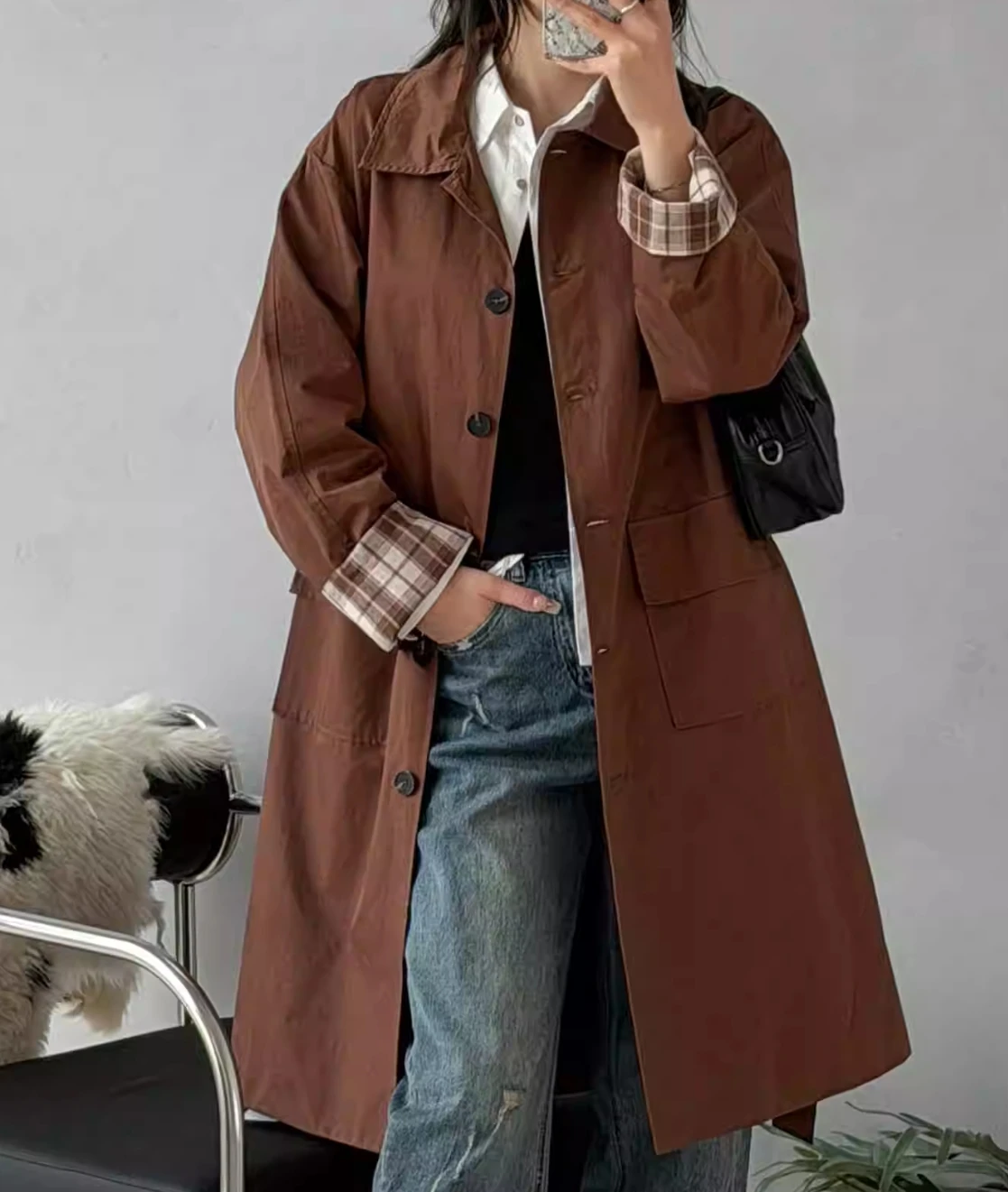 

Длинное женское пальто в корейском стиле SuperAen, свободное, осеннее и весеннее, новое, оверсайз