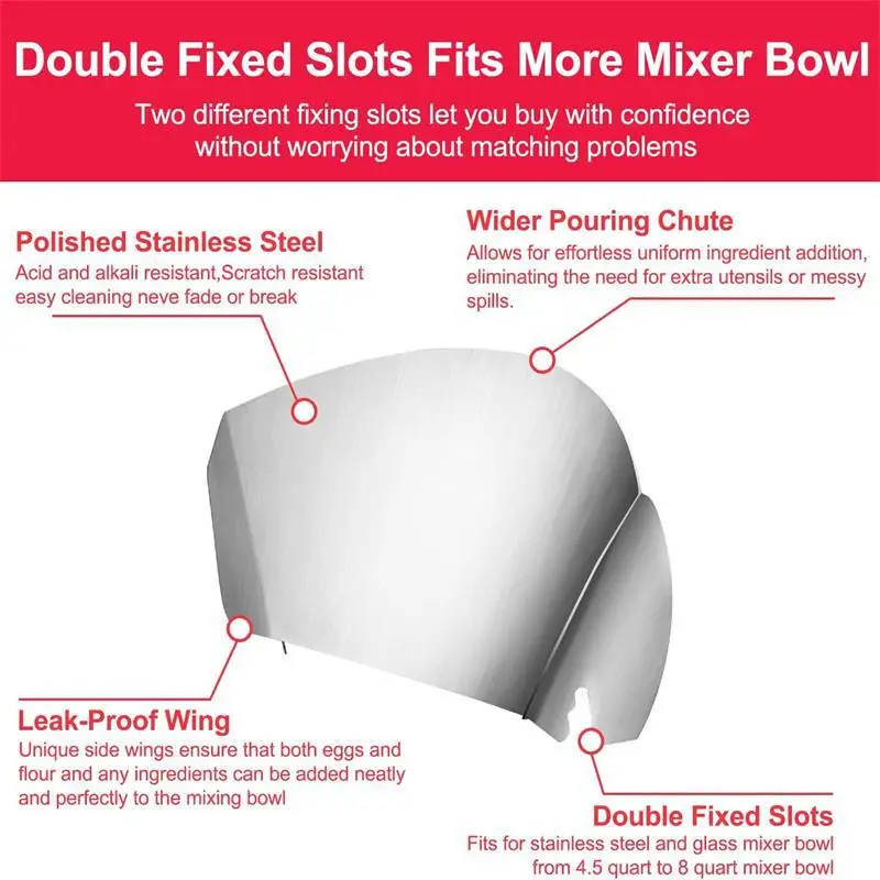 Dishwasher safety ,Pouring Chute Compatible with KitchenAid Stand Mixer with Stainless Steel Bowl, Silver
