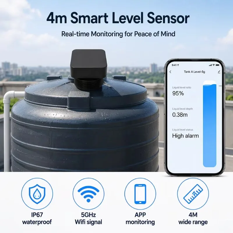 Ultrasonic Level Sensor for Water Tank Level Detection System Wireless 5G Household Cistern Liquid Depth Transmitter TLC2502-5G