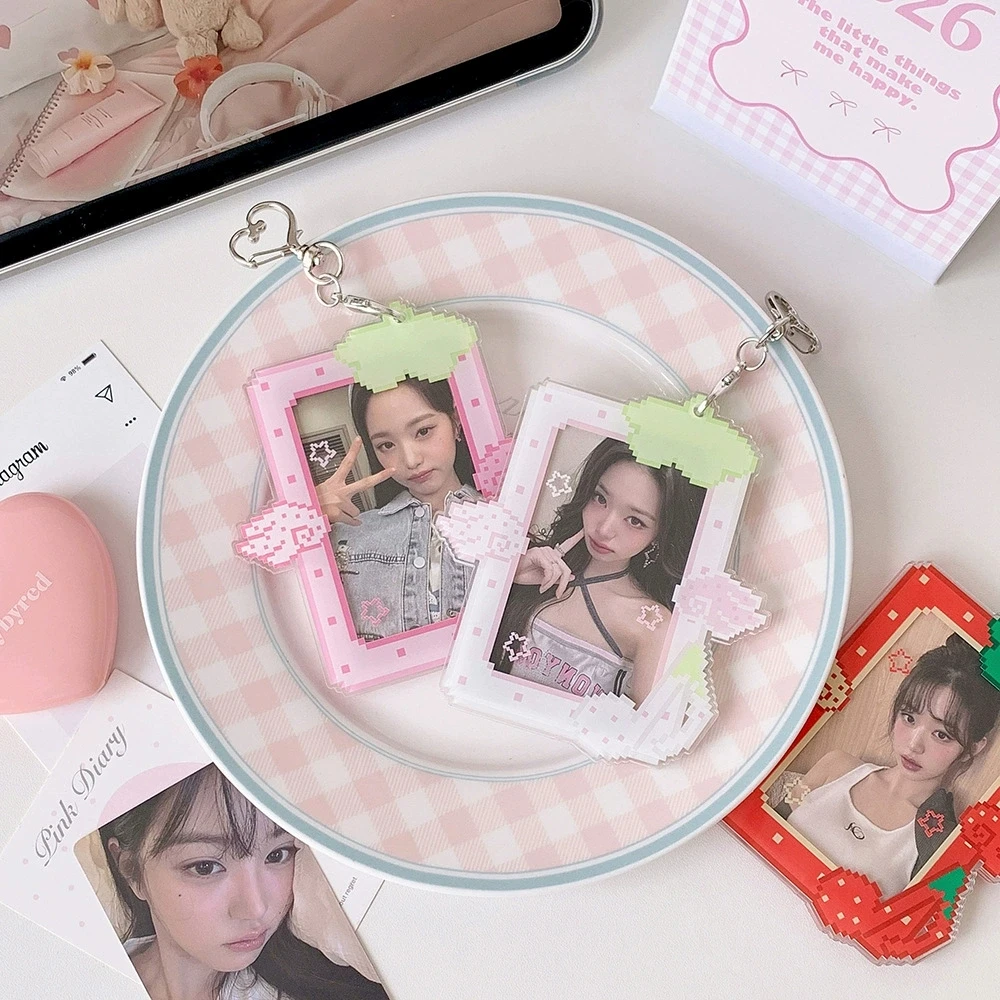 Acrylic Cartoon Fruit Photocard Holder Keychain Photo Card 1.9x3.5 Inch ID Badge Holder Bus Card Credit ID Bank Card Holder