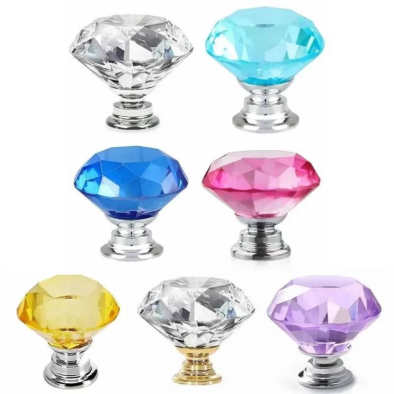 1pc Diamond Shape Design Colorful Crystal Glass Knobs Cupboard Drawer Pull Door Kitchen Cabinet Wardrobe Handles Hardware