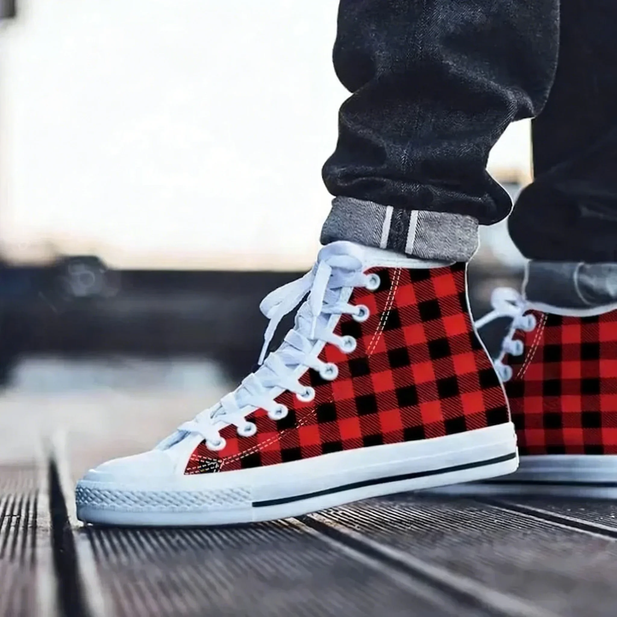 

Plaid High Top Shoes Mens Womens Teenager Sneakers Canvas High Quality Outdoor Daily Sneaker Custom Made Couple Shoe