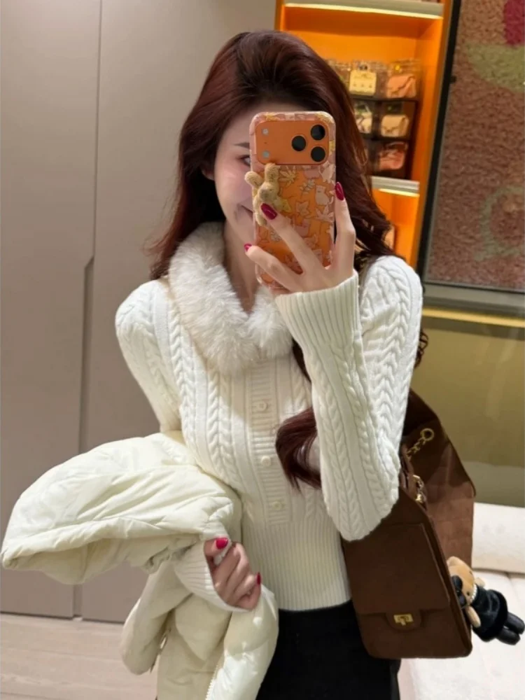 

Retro Knitted Sweater Women's Early Spring Lazy Sle Slim Fit Waist Cinching Slimming Soft Collar Long Sve V-Ne Sweater