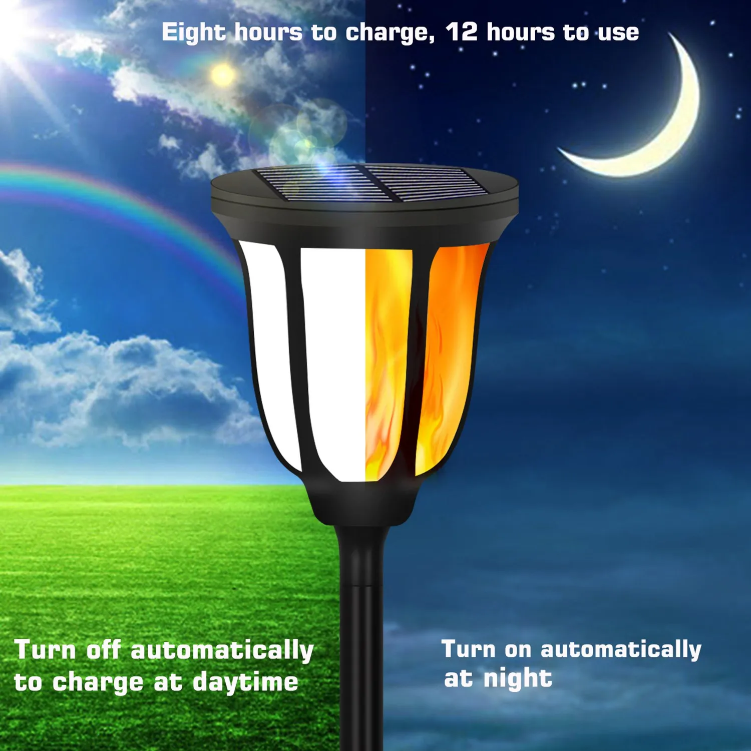 

Солнечный светильник AB47 для улицы, 96 светодиодов, водонепроницаемый, с эффектом мерцающего пламени, автоматическое включение/выключение от заката до рассвета, для сада, патио, двора, дорожек