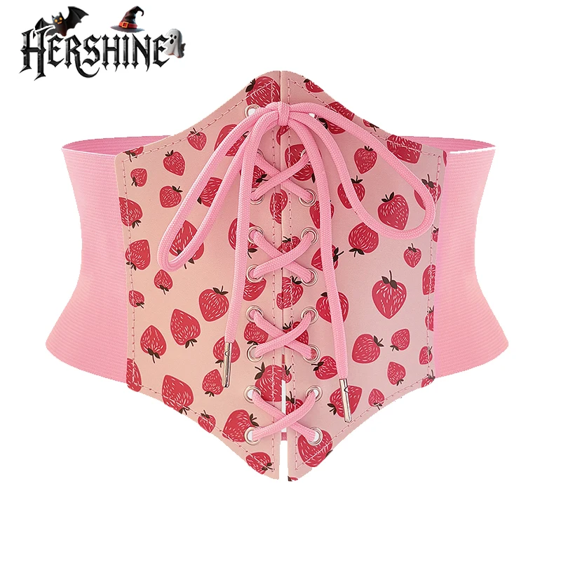 Женский комплект из 1 предмета, розовая эластичная лента с клубничным принтом, застежка на талии на липучке, модные аксессуары для одежды, праздничный gif