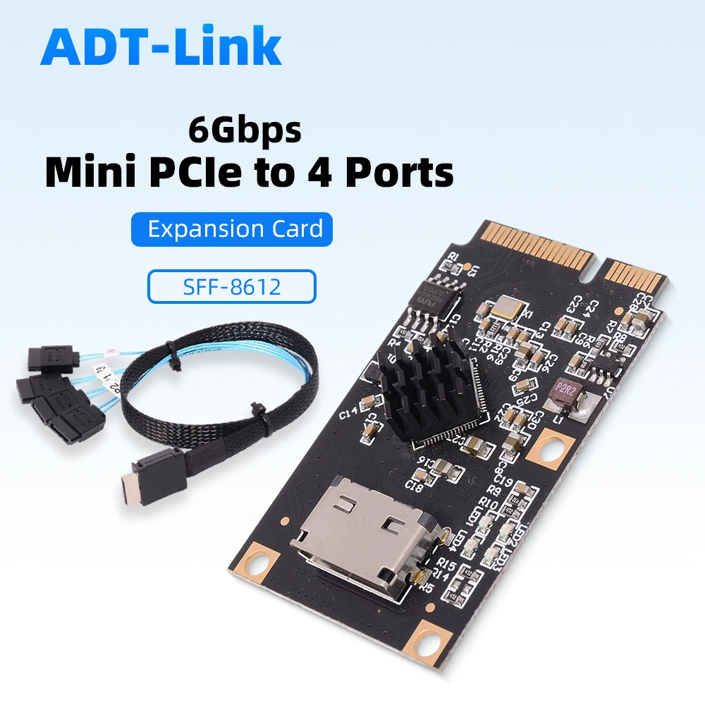 

Mini PCIe To 4-port 6Gbps SATA SFF-8612 Riser Card Expansion Straight Through Non Array Card Does Does not support SAS