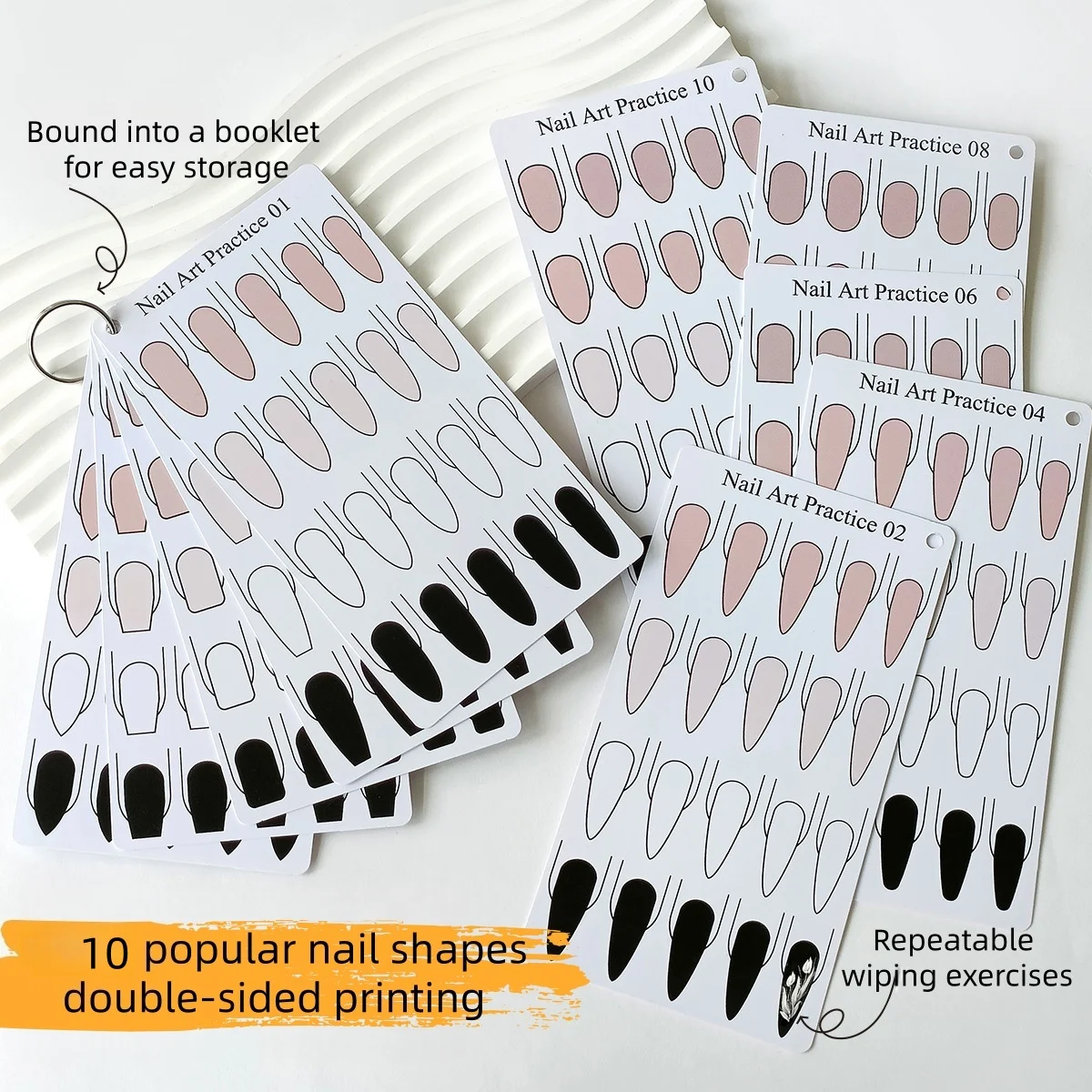Nail Art Practice Card PVC 10 Waterproof Beginner Nail Training and Learning Practice Card