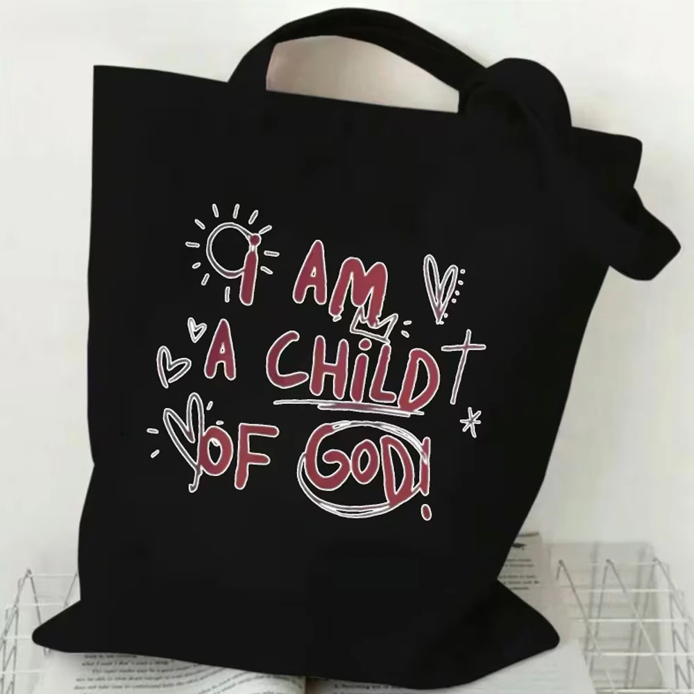 White Cotton Tote Bag with Religious Text and Symbol Design That Reads 