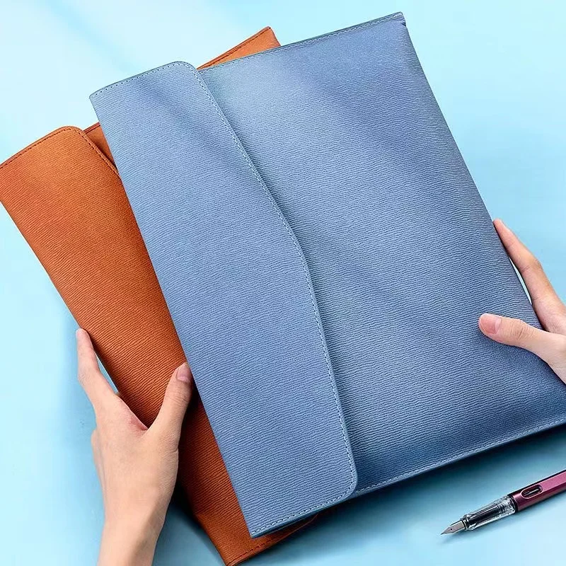 B-SHAMO Leather Portfolio with Snap Closure A4 Waterproof File Folder Large-Capacity Office Envelope Storage Case Document Bags