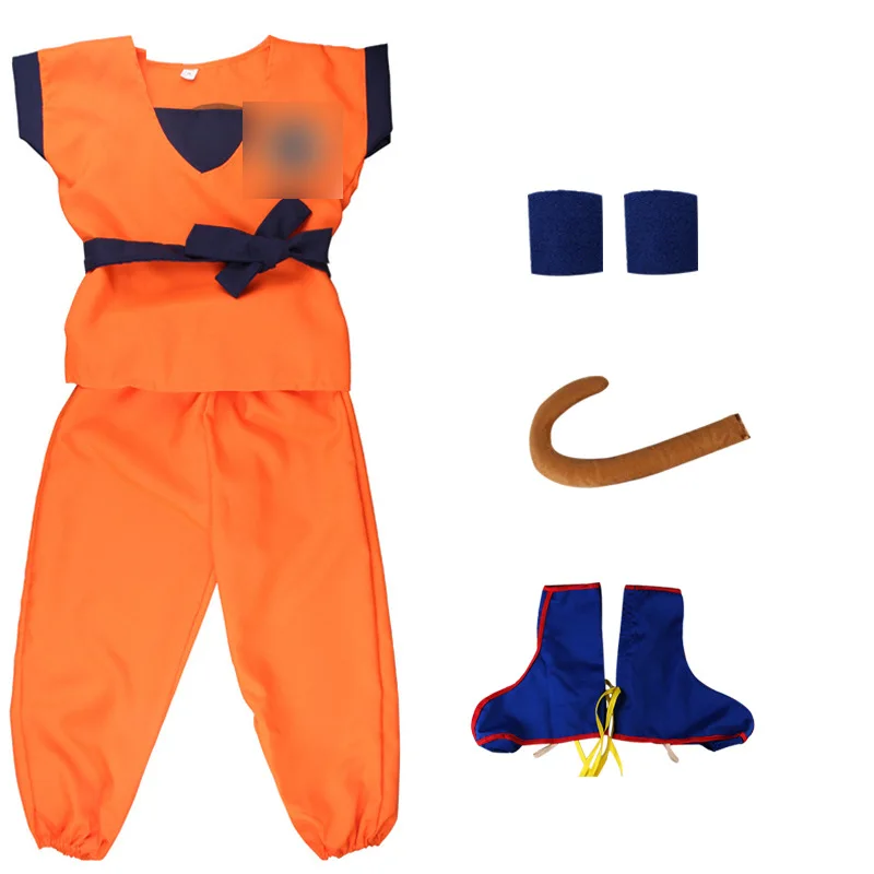 Adult Kids Son Goku Gui Carnival Cosplay Anime Costumes Halloween parties and Holiday Including Tail Wrist Wig Blue Gold Design view 6