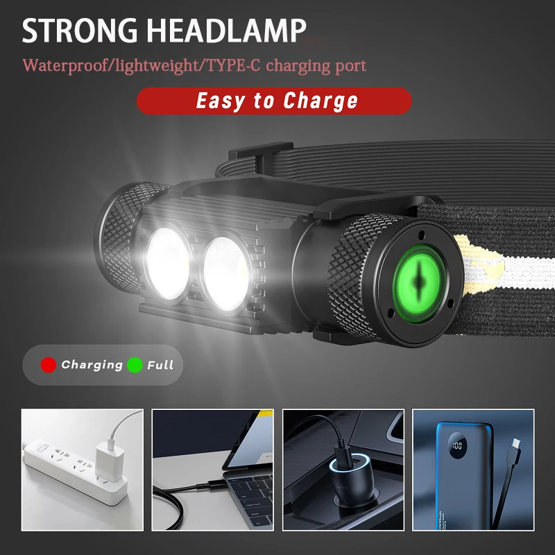 

Headlamp Waterproof Portable LED18650 TYPE-C Rechargeable Emergency Lighting Fishing Light Camping Cycling Adventure Running