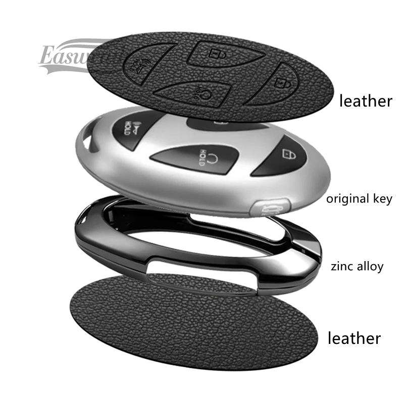 Auto Zink-legierung Leder Schlüssel Fall Abdeckung Halter Ring Für Hyundai Ionic 6 Grandeur GN7 Kona Ev New Grand Prix Remote Key 5/7 Tasten – Detail 2