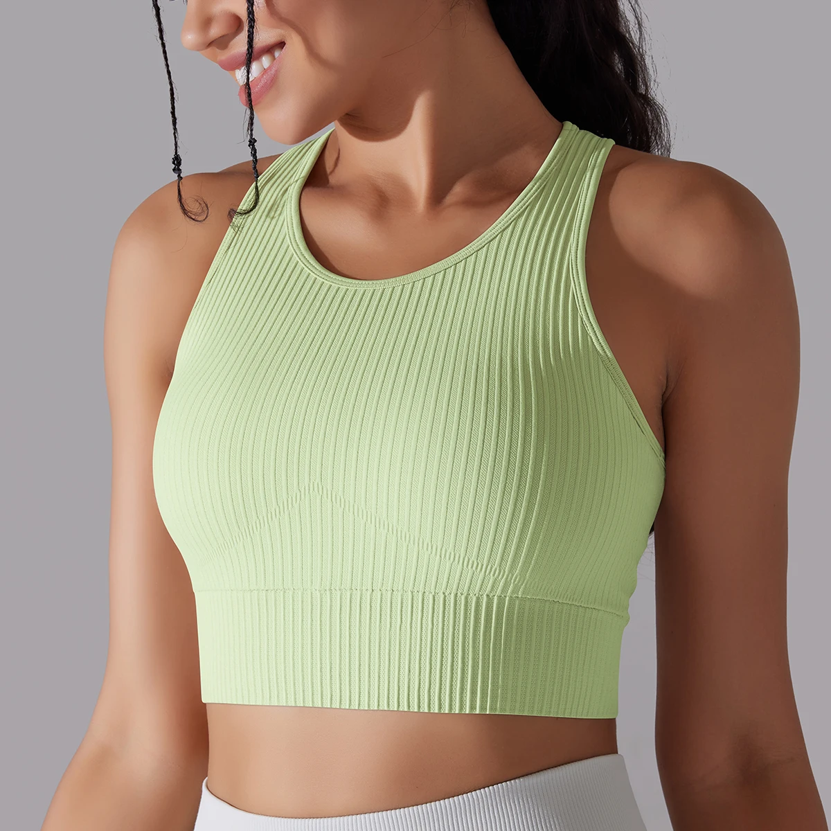 Women Sports Bra Gym Undergarments Sexy Thread Casual Striped Seamless Knitting Fashion Skinny Gym Top