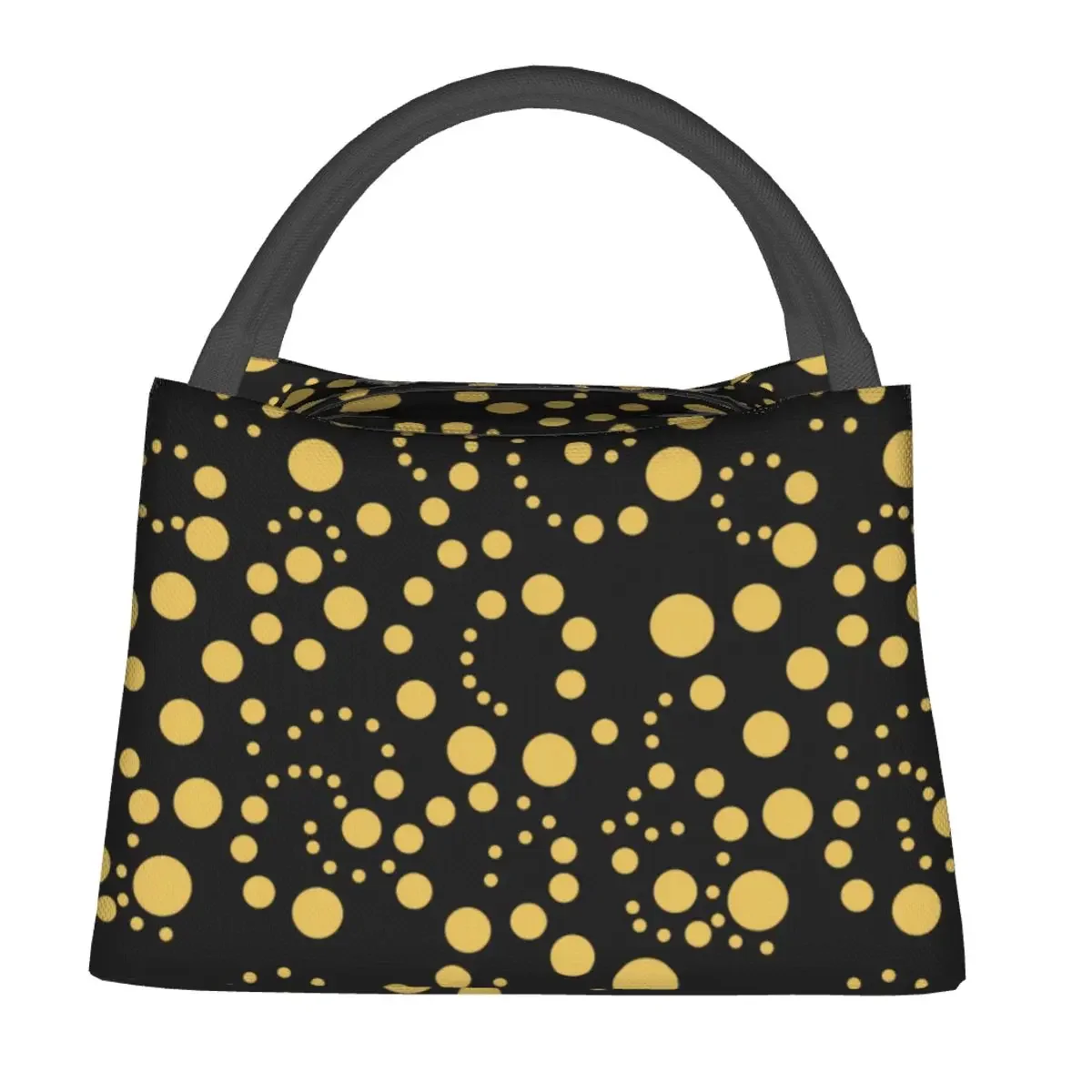 Gold Polka Dot Lunch Bag Spots Print Casual Lunch Box School Portable Thermal Tote Handbags For Adult Waterproof Cooler Bag