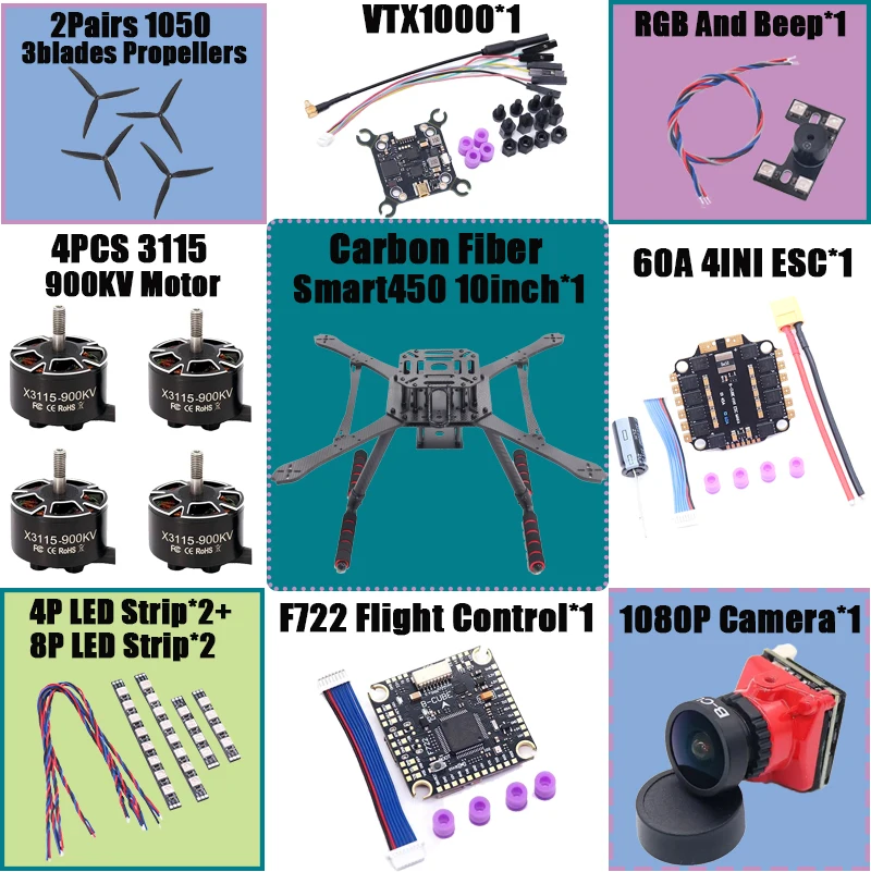 

B-CUBE Smart380 450 9/10inch FPV Drone Frame Kit Carbon Fiber Racing Quadcopter Freestyle INAV Beatflight F722 Flight Control