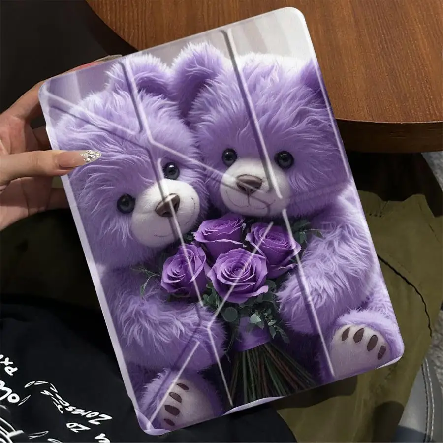 

Purple Teddy Bear Couple Print Tablet Case For iPad Pro 2025 Pro 11th 10th 9th 8th 7th 12.9inch Mini 6 7 Air 4 5 M3 M2 1 2 M4
