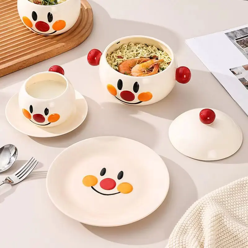 Tableware Ceramic Instant Noodle Bowl Japanese-Style Double-Ear Soup With Lid Large Capacity Cute Student Dormitory Home Dining