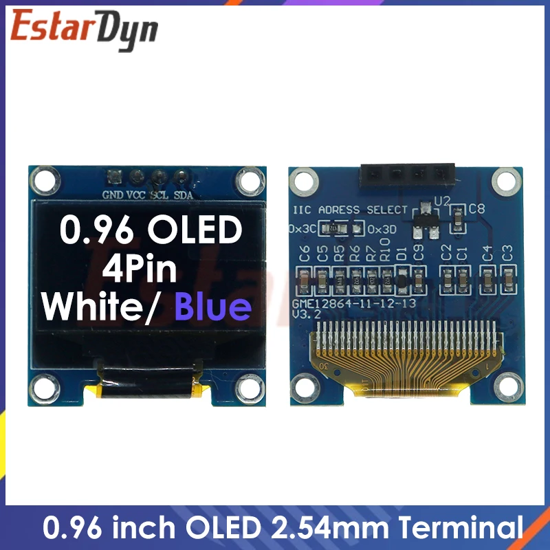 

0.96 inch OLED RoHS Module 2.54mm Connecting Terminals IIC I2C Communicate White/Blue Color 128X64 0.96" OLED