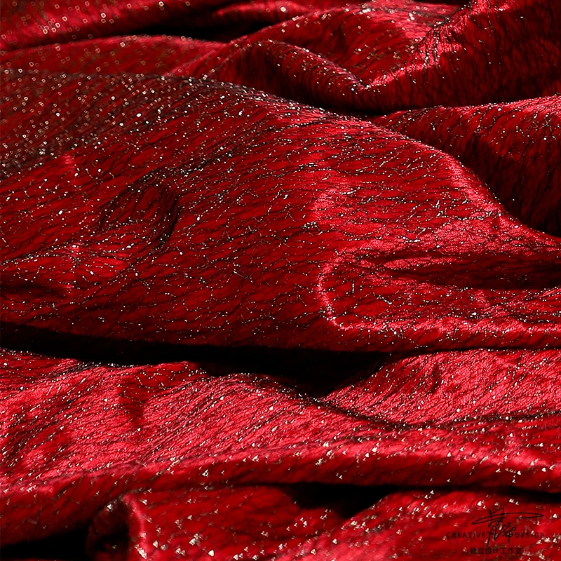 Elastic Candy Red Light Shining Cloth Dress Stage Fashion Background Designer Graduation Creative Fabric for Clothing Diy Sewing