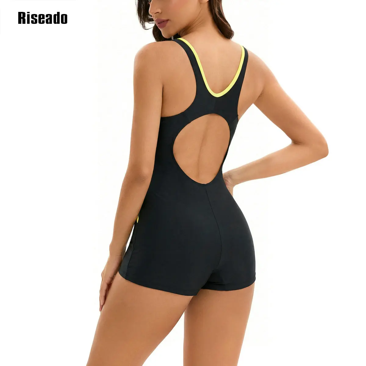 One Piece Swimsuit Women Athletic Boyleg Swimsuits for Women Racerback Bathing Suit with Shorts for Water Aerobics