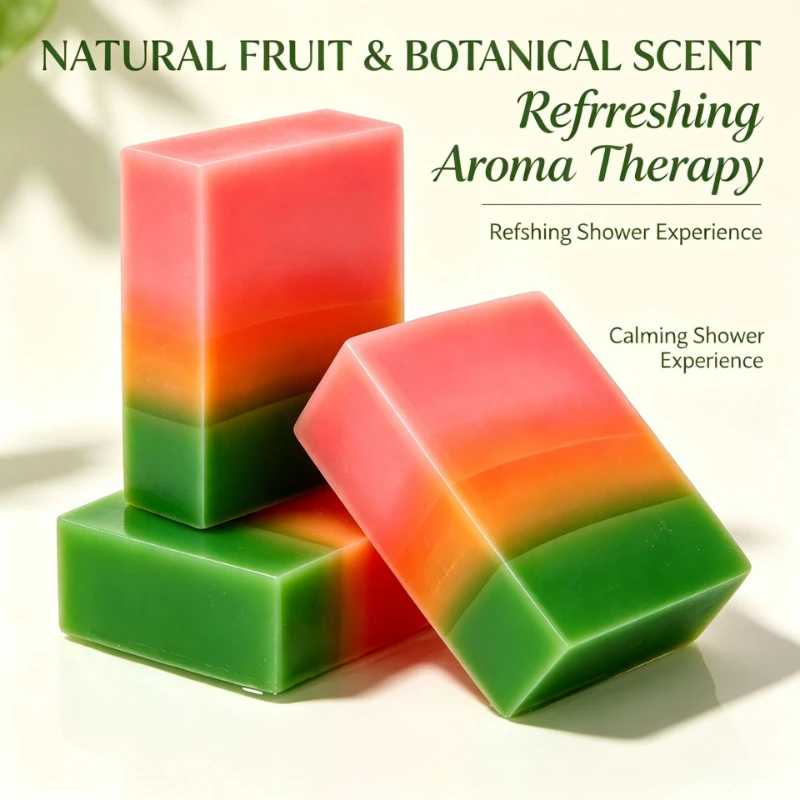 1/3/5pcs 100g Watermelon Soap Bar With Natural Fruit Botanical Scent,Body & Face Mild Cleansing Refshing Essential Oil Bath Soap
