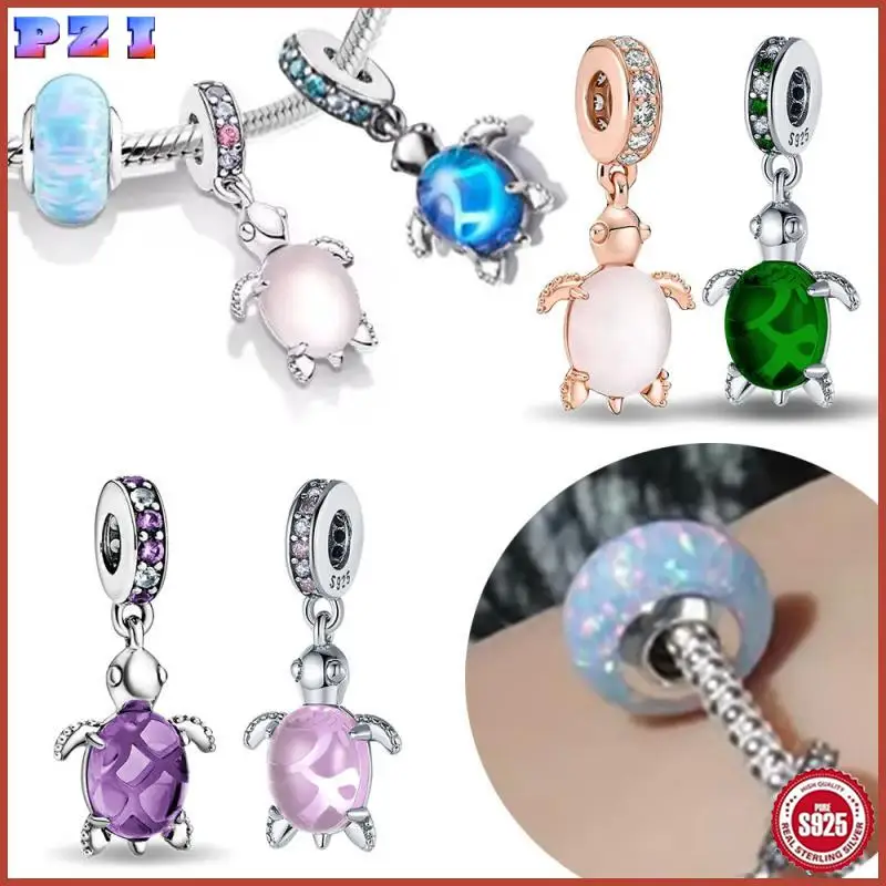 

925 Silver Ocean Pink Sea Turtle Dangle Colorful Bead Fit Original Charms Bracelet Pendants for Women Jewelry Diy Gift