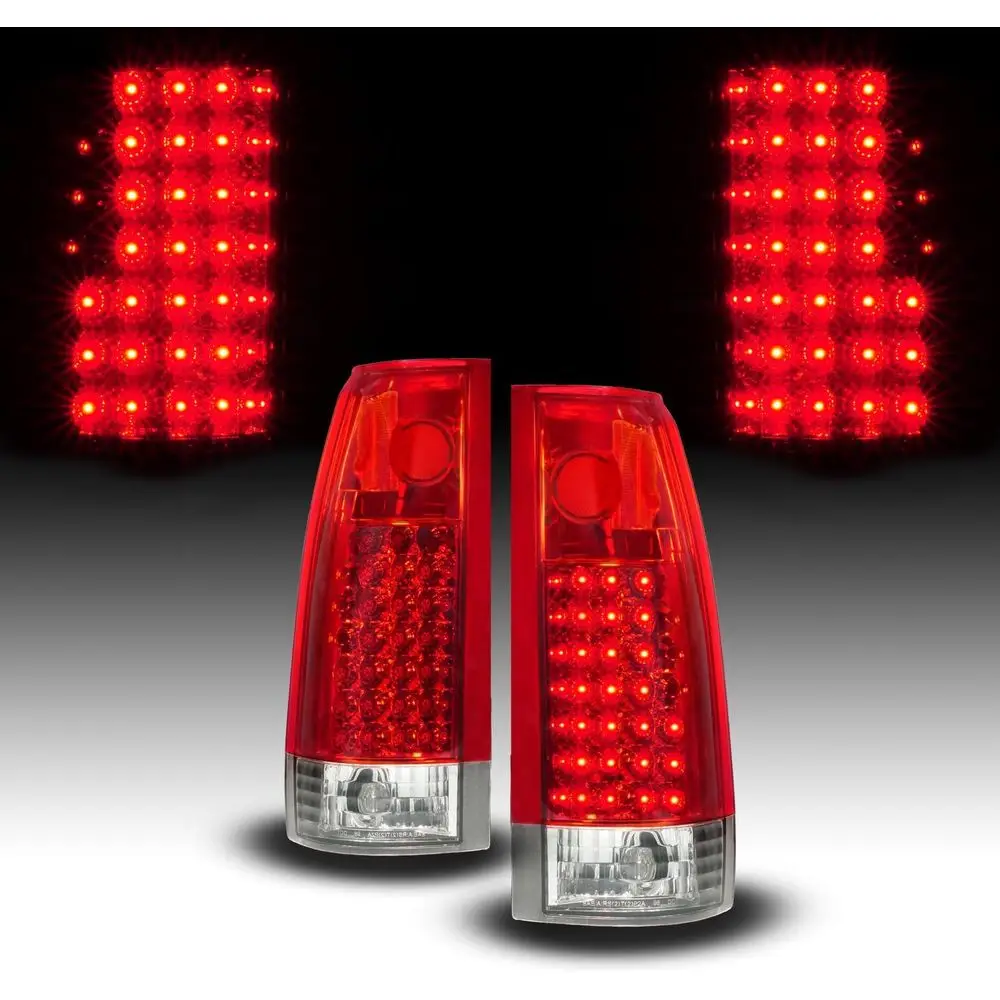 

for 1988-2000 Chevy GMC C/K 1500 2500 3500 Pickup Tahoe Suburban Clear Red LED Replacement Tail Lights w/Bulb Set - Passenger an