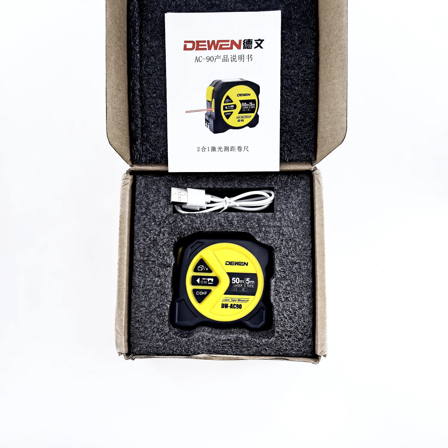 2026 Hot！DEWEN 2-in-1 Digital Tape Measure 2mm Accuracy 50m Range Ft/in/M Units USB Rechargeable Battery High Measurement