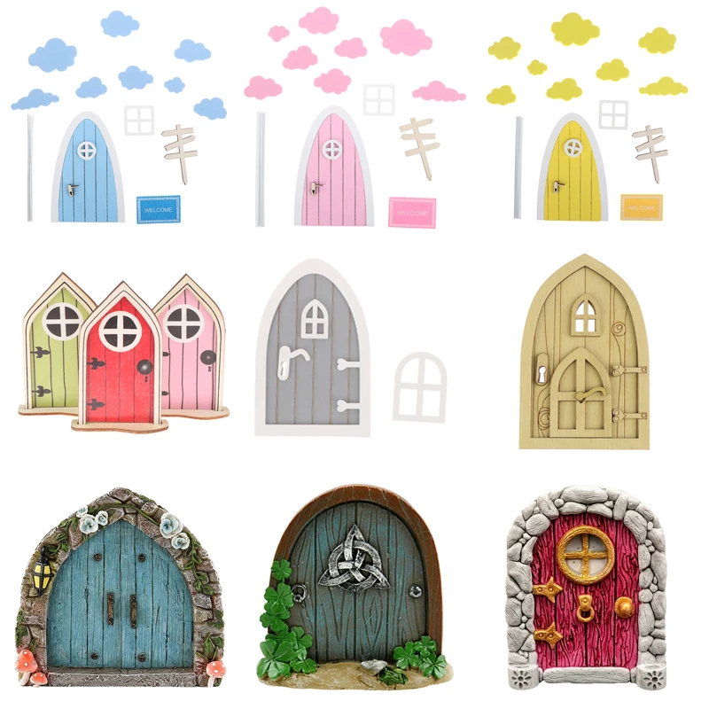 Miniature Fairy Garden Decor DIY Wooden Ornament Craft Fairy Elf Door Kit Gift Xmas Door Decor Dollhouse Accessories