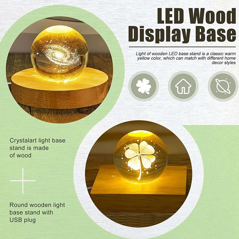 2 Pieces Wood Light Display Base Wooden LED Display Base Crystal Glass Light Base Stand Wood LED Display Stand