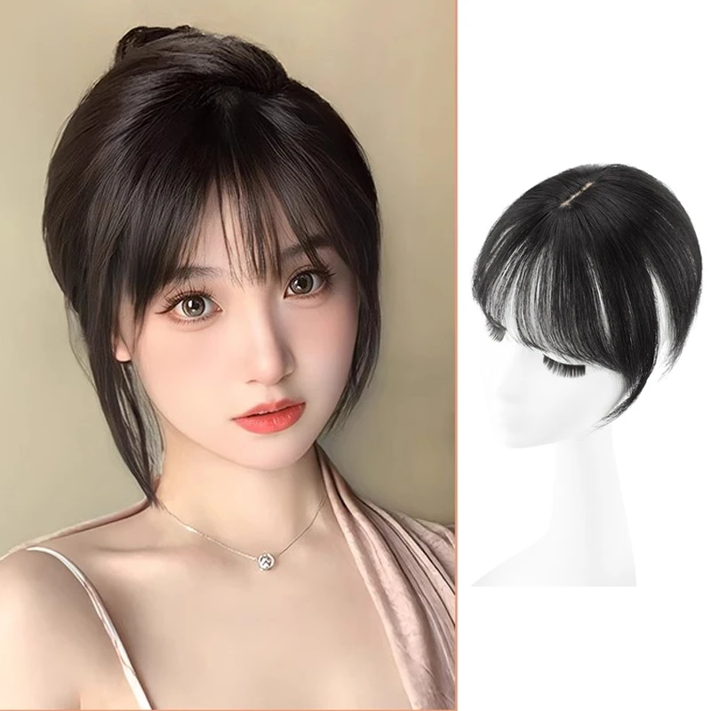 

Natural Female Forehead Bangs Piece Artificial Hair Patch Realistic Side Bangs Equal Length Hair Extension Front Lace Wig