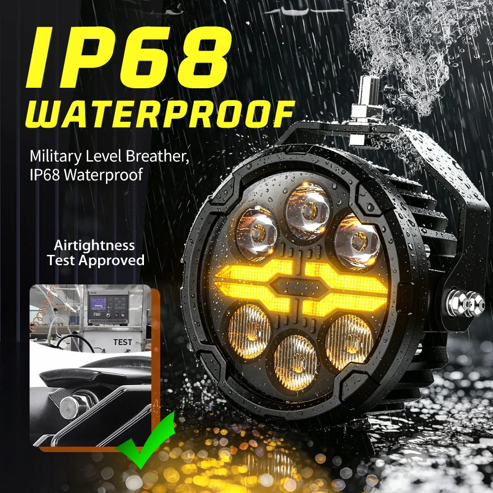 BraveWAY Foco Auxiliar LED Blanco/Amarillo de 3 Pulgadas para Motocicleta, Barra de Luz de Trabajo LED Súper Brillante, Proyector de Luz Antiniebla para Camión, 6000K 3000K Doble Color DRL para Uso Todoterreno en 4x4, ATV, Camión, Bicicleta, SUV, UTV
