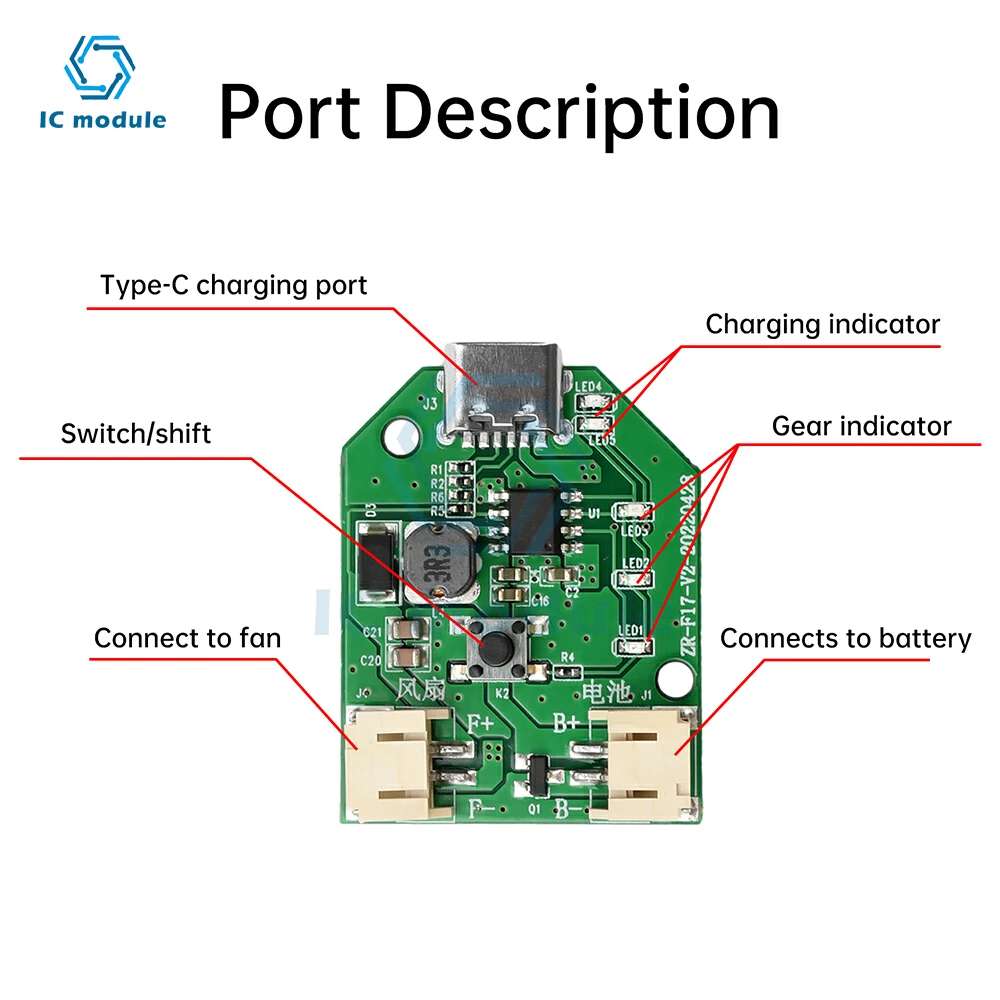 

Type C USB Charging Small Fan Circuit Board 9V Boost Three Speed Stepless Speed Regulation Charging Handheld Fan Control Board