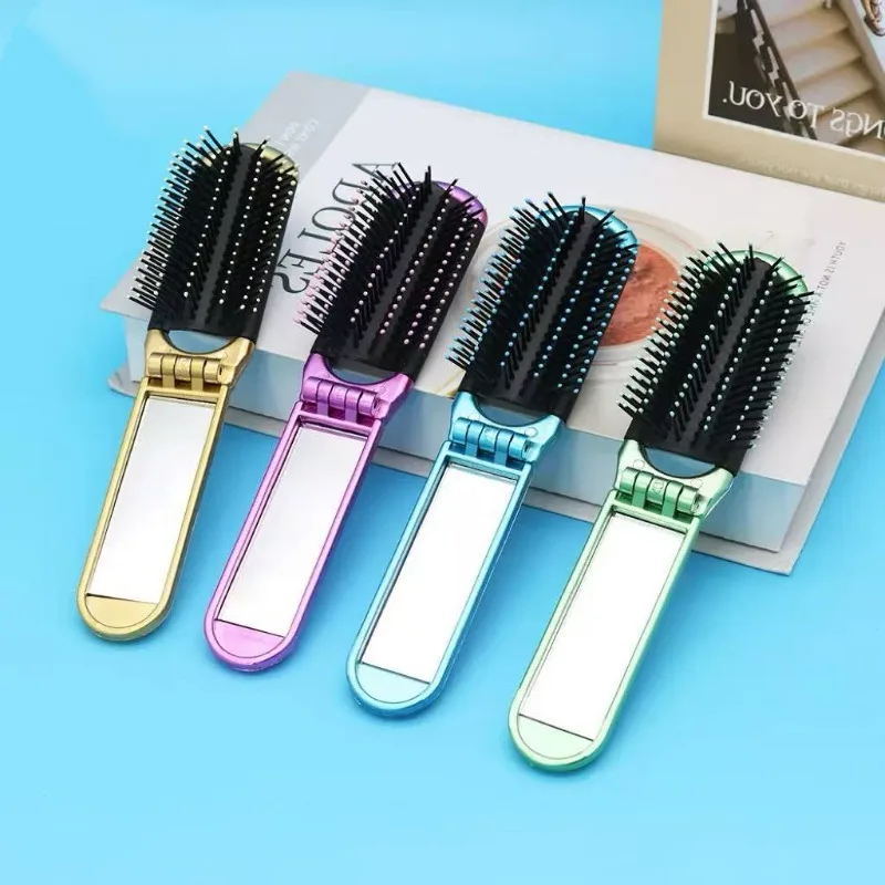 Portable Foldable Hair Comb with Built-in Mirror, Mini Pocket Travel Hair Comb,For Women Outdoor Daily Makeup Daily Carry