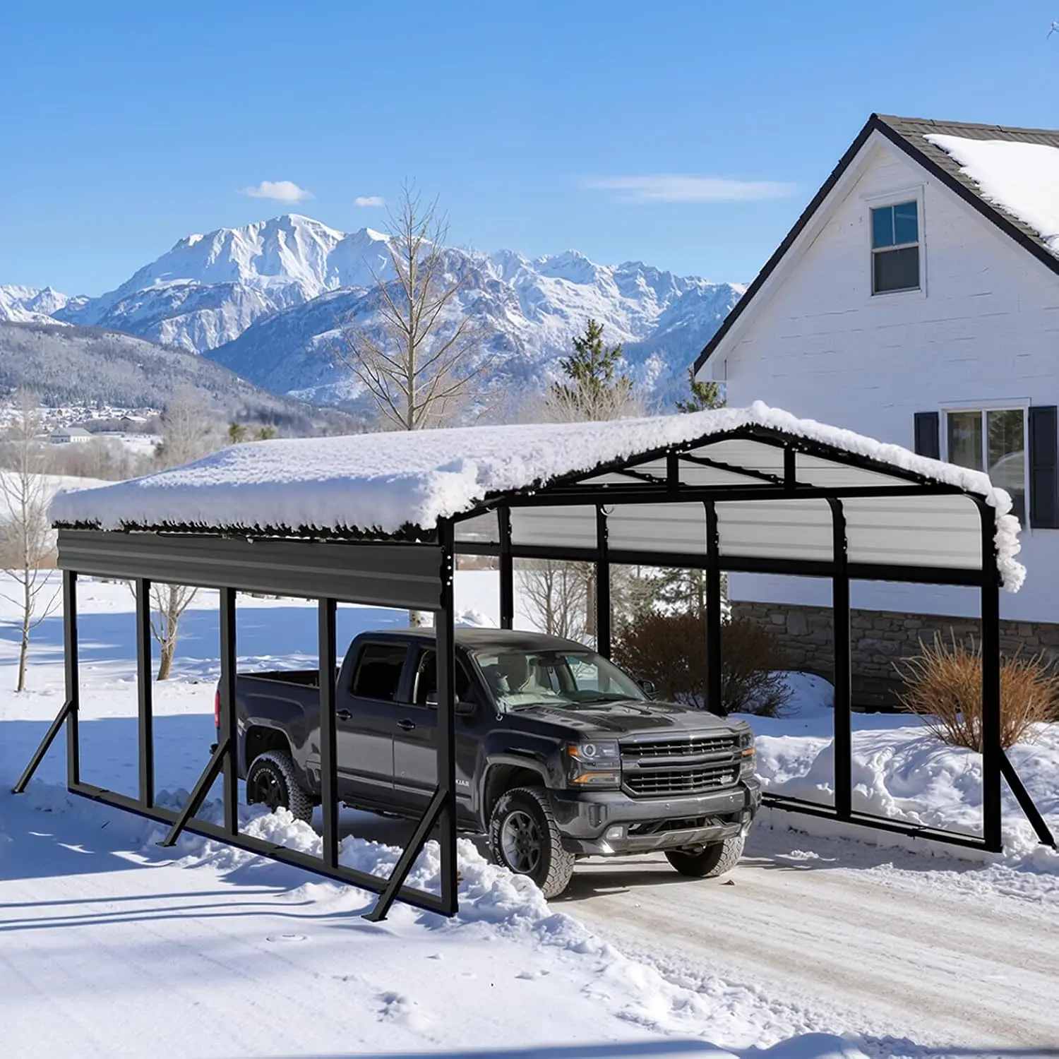 12x20FT Metal Carport Side Poles All Weather Leak-Resistant High Load Wind Stable Easy Assembly UV Roof Boat Customized