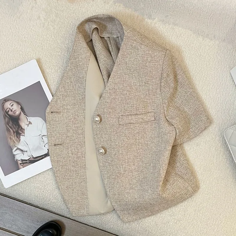 

Женский тонкий летний пиджак с короткими рукавами, новый стиль, темпераментный короткий топ