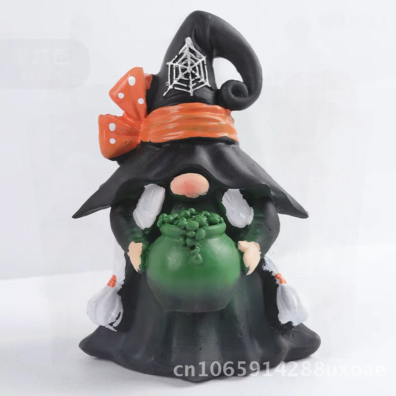 Halloween Harvest Festival Handmade Resin Pumpkin Couple Dwarf Statue Cute Style Witch Wizard Combination Home Decorations