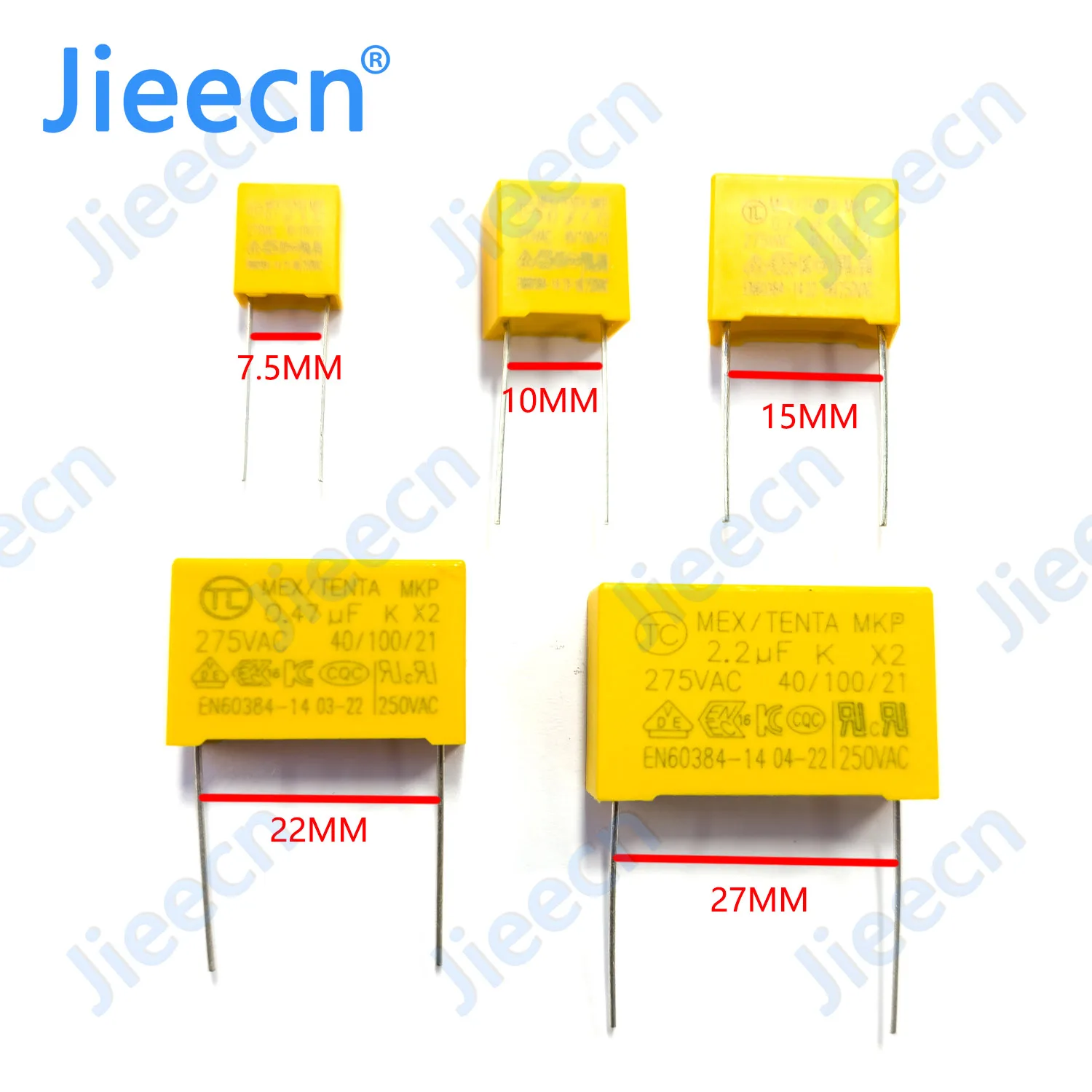 X2 Safety Correction Capacitor 275VAC 7.5MM 10MM 15MM 22MM 27MM 1 NF - 3.3 UF 1NF 10NF 33NF 47NF 100NF 220NF 330NF1UF 2UF 2.2UF