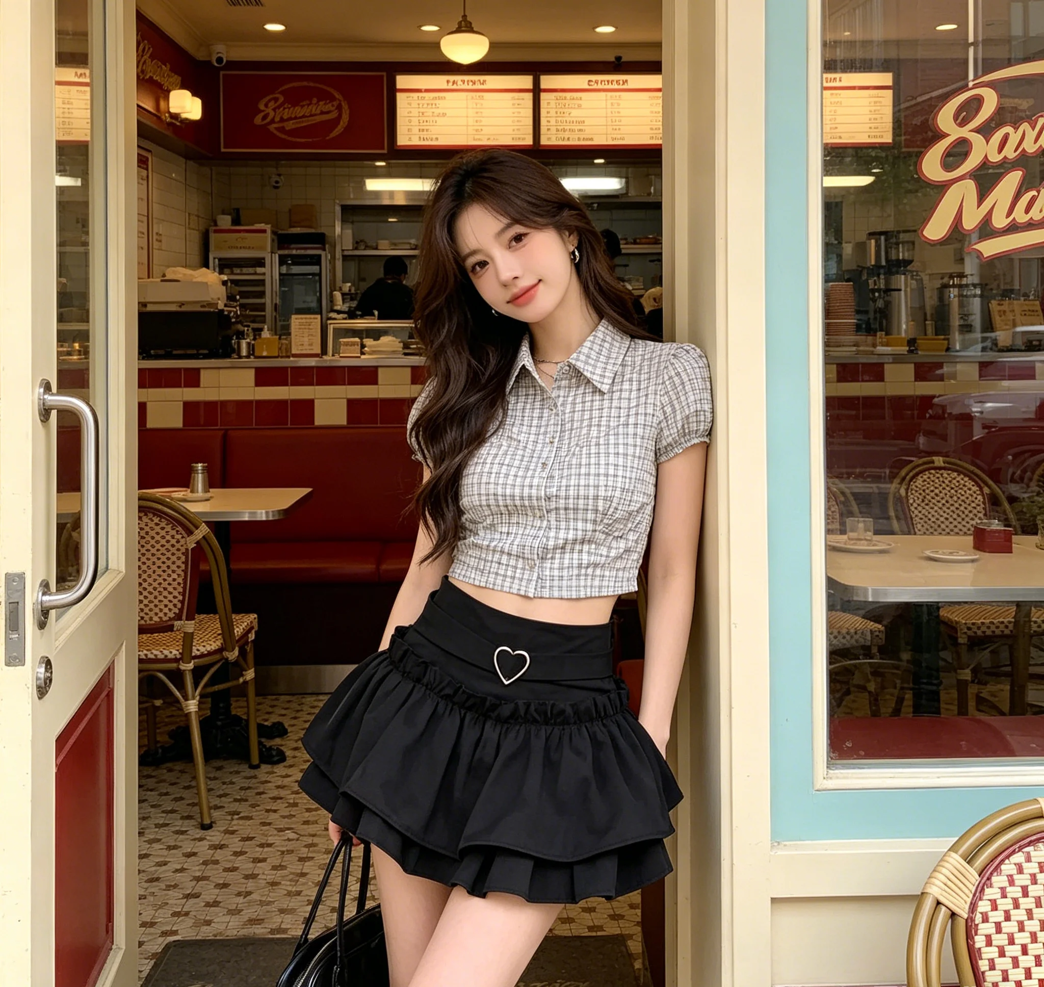 Whisper Lumi Y2K Sweet Heart Lace Ruffle Fluffy Cake Skirt Women High Waist Elastic A-Line Anti-Exposure Mini Skirt
